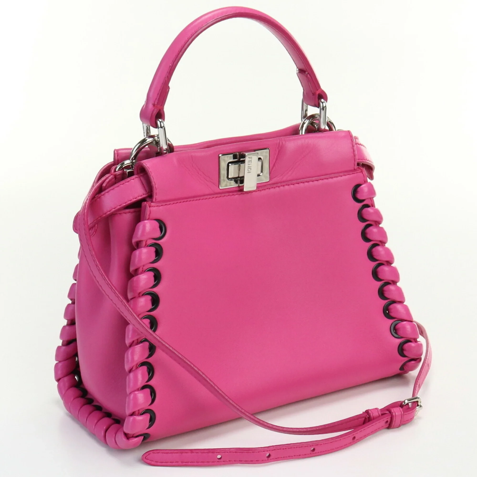 Fendi Pink Leather Mini Whipstitch Peekaboo Top Handle Bag