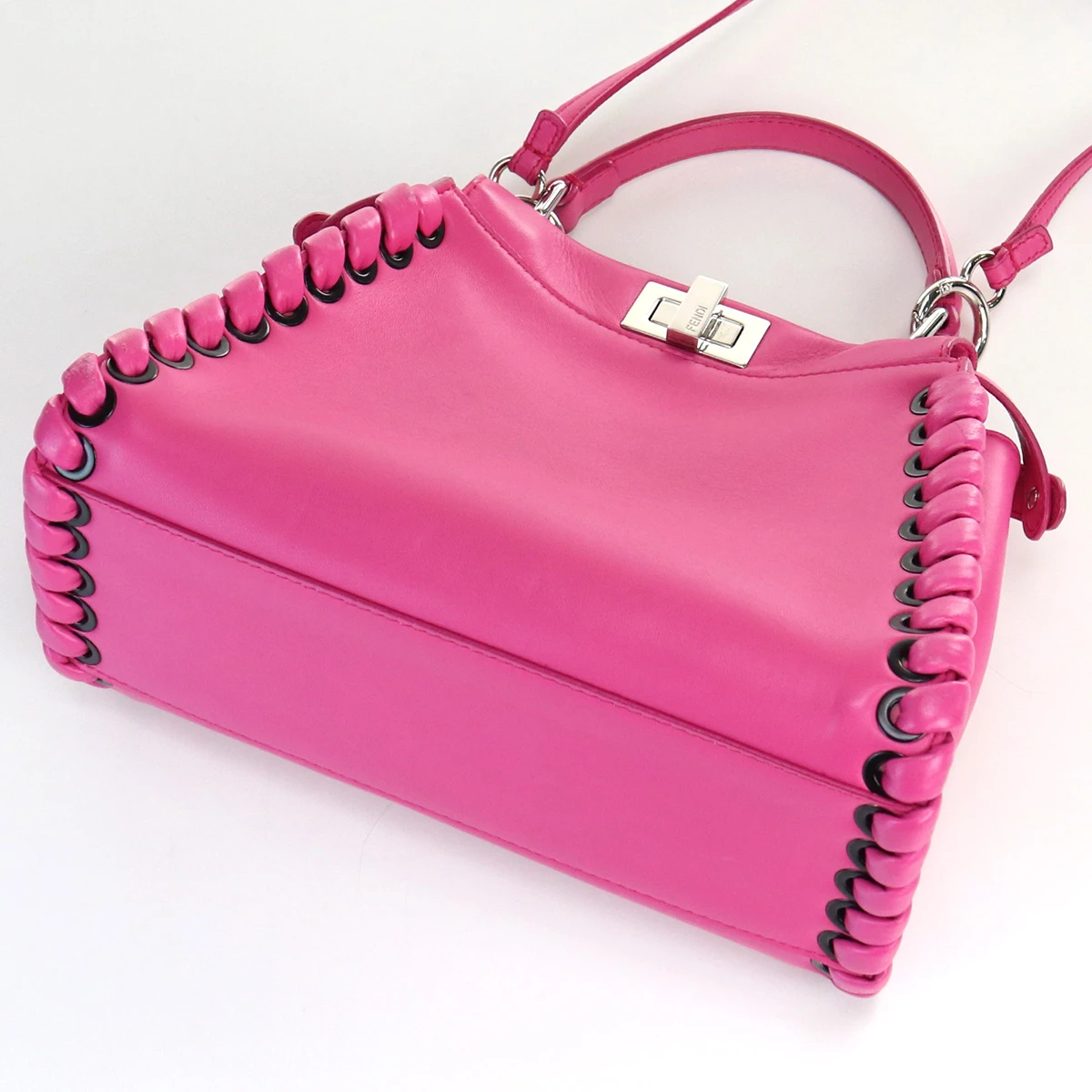 Fendi Pink Leather Mini Whipstitch Peekaboo Top Handle Bag