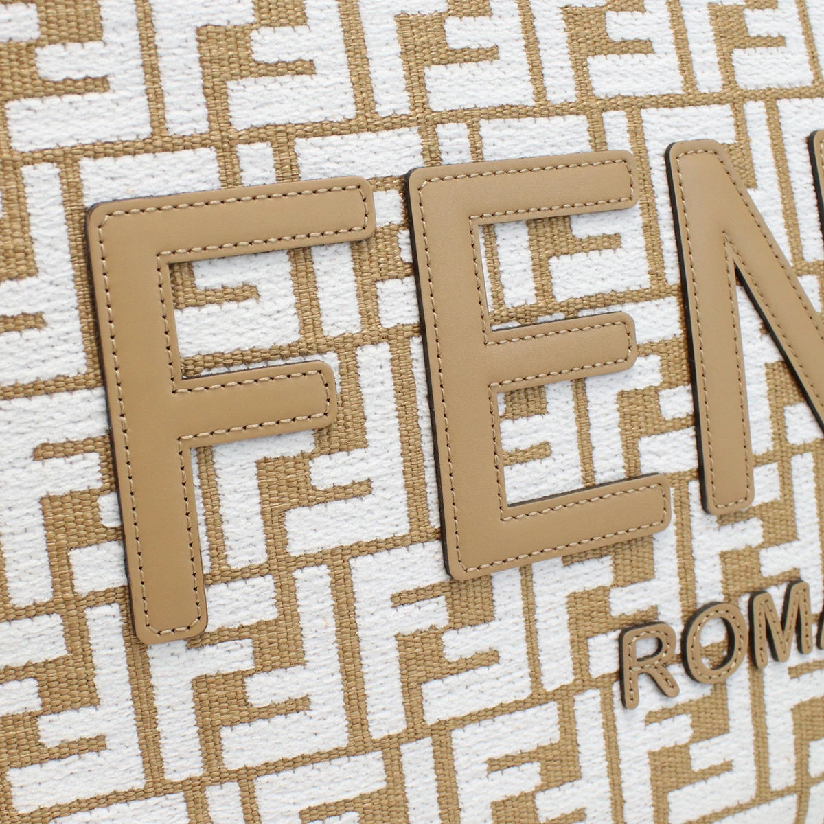 Fendi Brown White Medium Sunshine Raffia Tote Bag