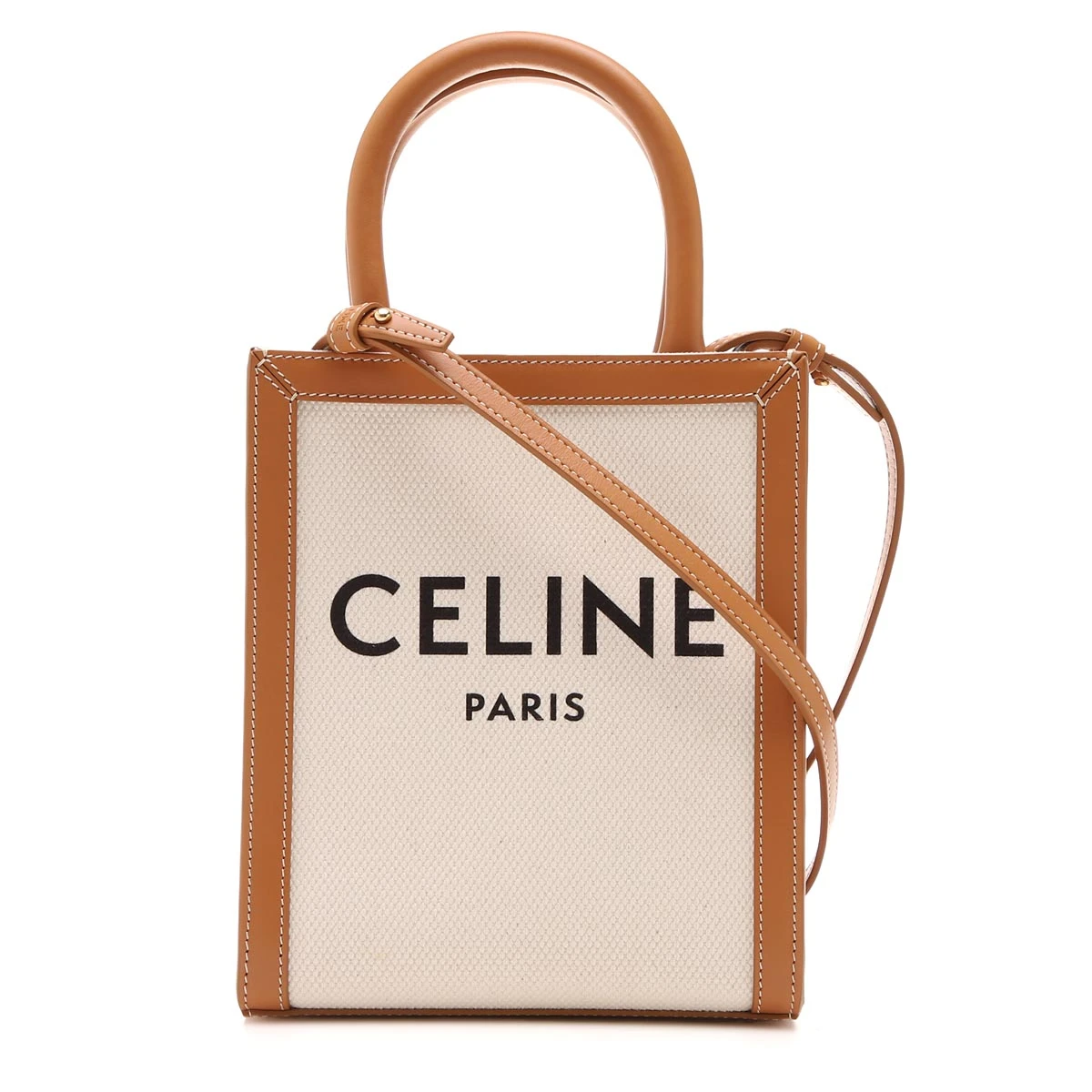 Celine Tan Logo Canvas and Leather Mini Vertical Cabas Tote