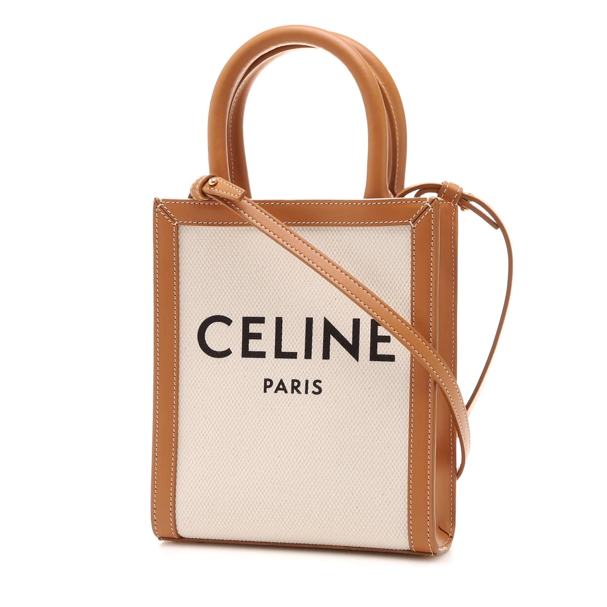 Celine Tan Logo Canvas and Leather Mini Vertical Cabas Tote