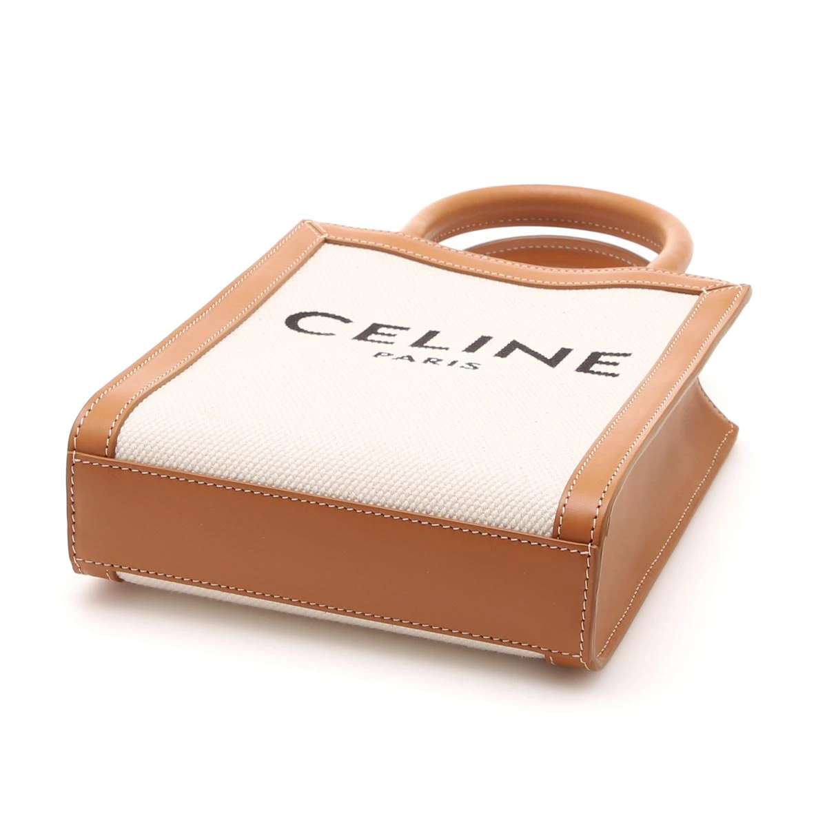 Celine Tan Logo Canvas and Leather Mini Vertical Cabas Tote