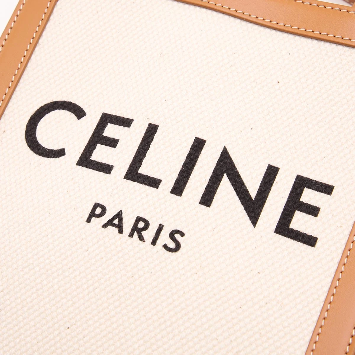 Celine Tan Logo Canvas and Leather Mini Vertical Cabas Tote