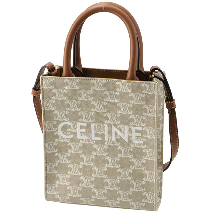 Celine Beige/Brown Triomphe Coated Canvas and Leather Mini Vertical Cabas Tote