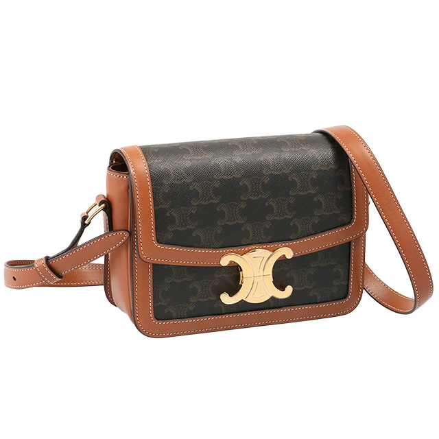 Celine Brown Triomphe Canvas & Calfskin Teen Triomphe Bag