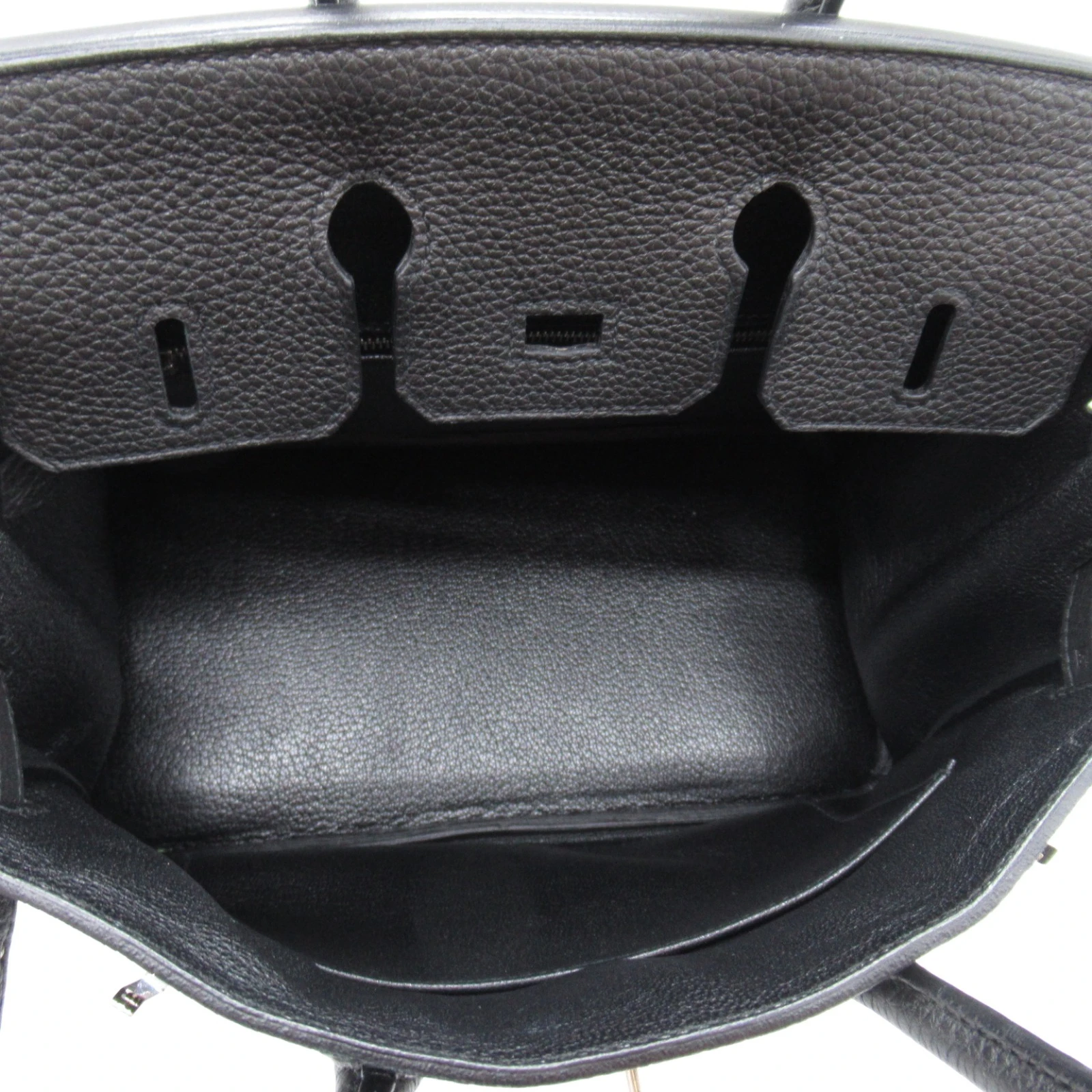 Hermes 2014 Birkin (Stamp R) Size 25 Togo Leather Handbag in Black color with Palladium Hardware