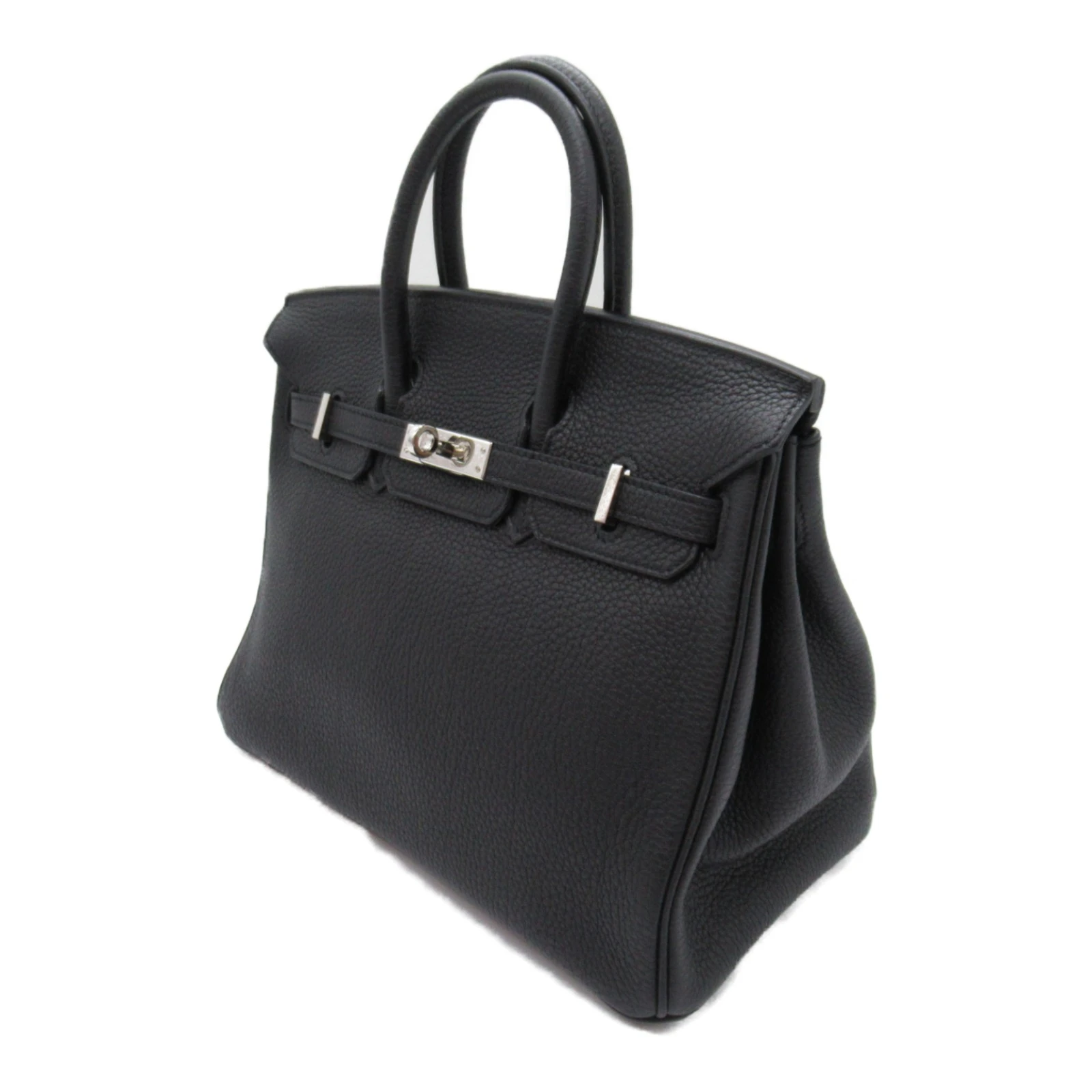 Hermes 2014 Birkin (Stamp R) Size 25 Togo Leather Handbag in Black color with Palladium Hardware