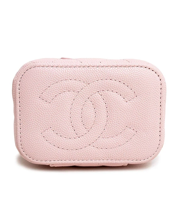 CHANEL Matelasse Light Pink Classic Small Vanity Case with Chain in Caviar Leather with Champagne Gold Hardware