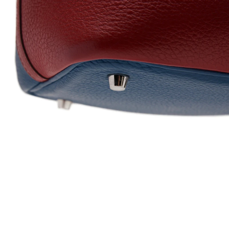 HERMES Picotin Lock MM (Stamp P) Bicolor Handbag Taurillon Clemence Rouge Casaque x Colvert (Silver Hardware)