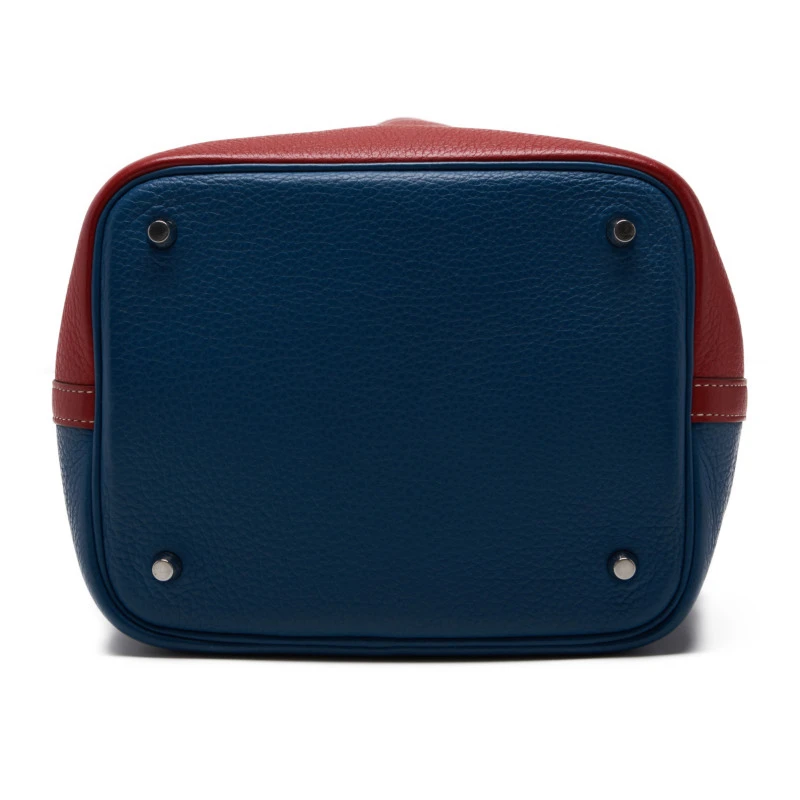 HERMES Picotin Lock MM (Stamp P) Bicolor Handbag Taurillon Clemence Rouge Casaque x Colvert (Silver Hardware)