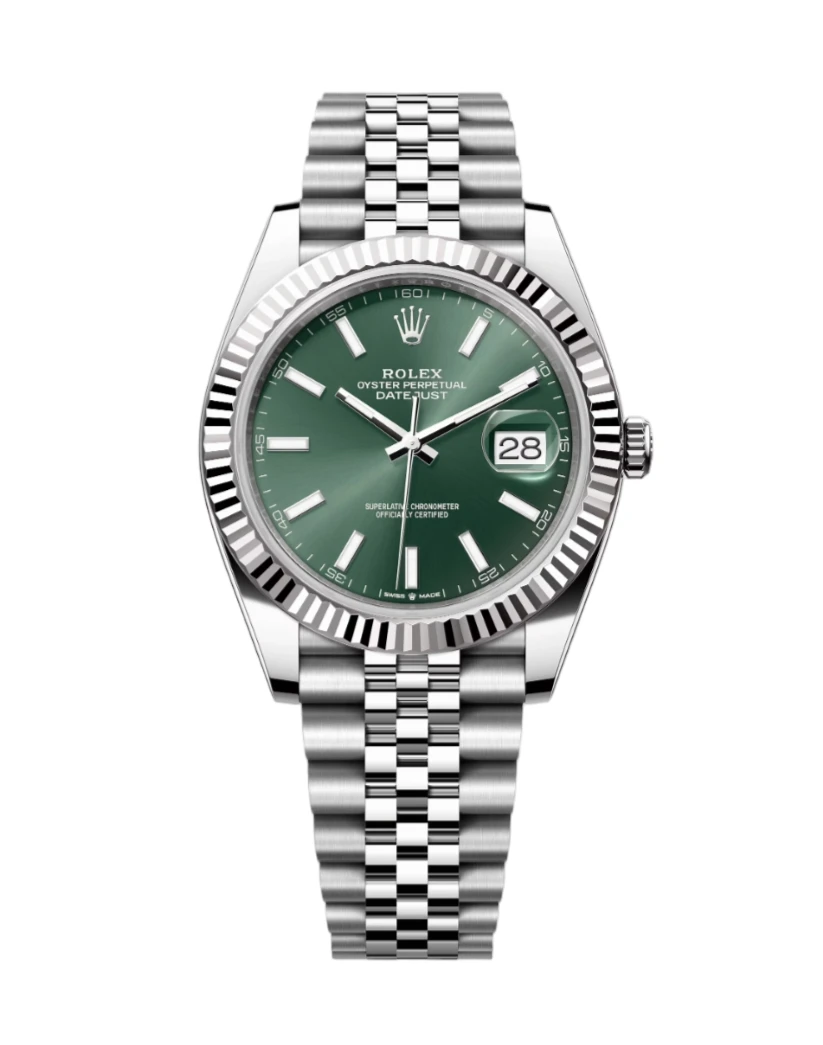 Rolex 2024 Mint Green Datejust 126334 18k White Gold & Stainless Steel Jubilee Bracelet Men's Wristwatch 41 mm