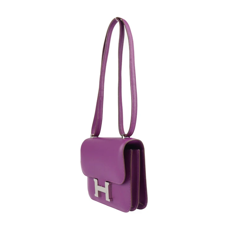 Hermes (Stamp T) Size 18 Swift leather Constance 3 Mini Anemone Purple in Color with Palladium Hardware