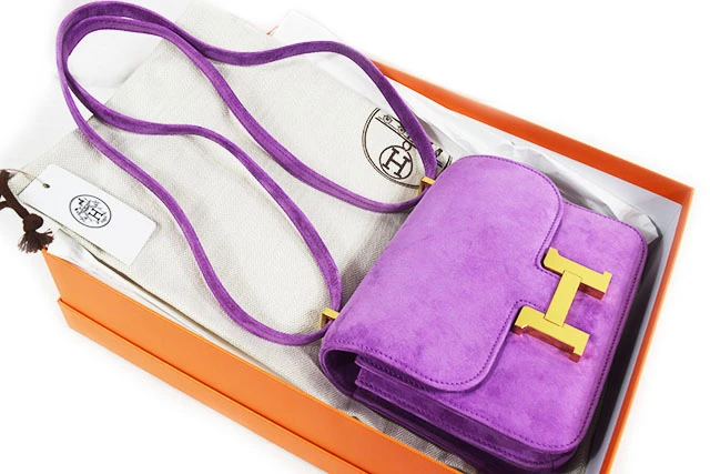 Hermes 2021 (Stamp Z) Size 18 Grizzly Suede Constance 3 Mini Doblis Violet in Color with Gold Hardware