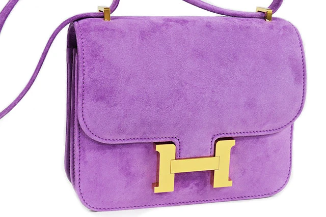 Hermes 2021 (Stamp Z) Size 18 Grizzly Suede Constance 3 Mini Doblis Violet in Color with Gold Hardware