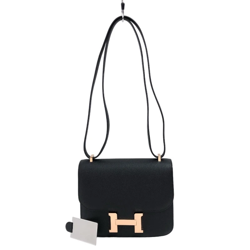 Hermes (Stamp B) Size 18 Epsom Leather Constance 3 Mini Black in Color with Rose Gold Hardware