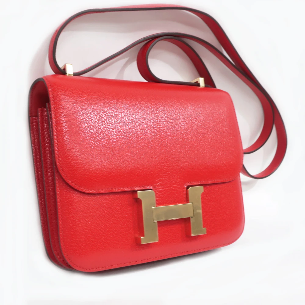 Hermes (Stamp B) Size 18 Chevre leather Constance 3 Mini Rouge Casaque in Color with Gold Hardware