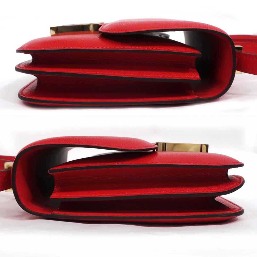 Hermes (Stamp B) Size 18 Chevre leather Constance 3 Mini Rouge Casaque in Color with Gold Hardware