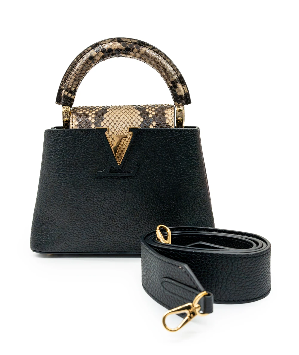 Louis Vuitton Capucines Mini Bag in Black Taurillon leather and Python Detailing