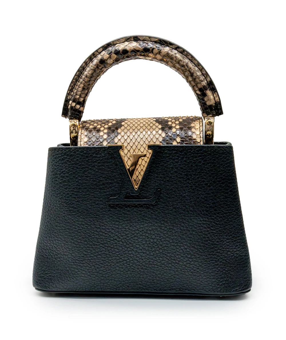 Louis Vuitton Capucines Mini Bag in Black Taurillon leather and Python Detailing