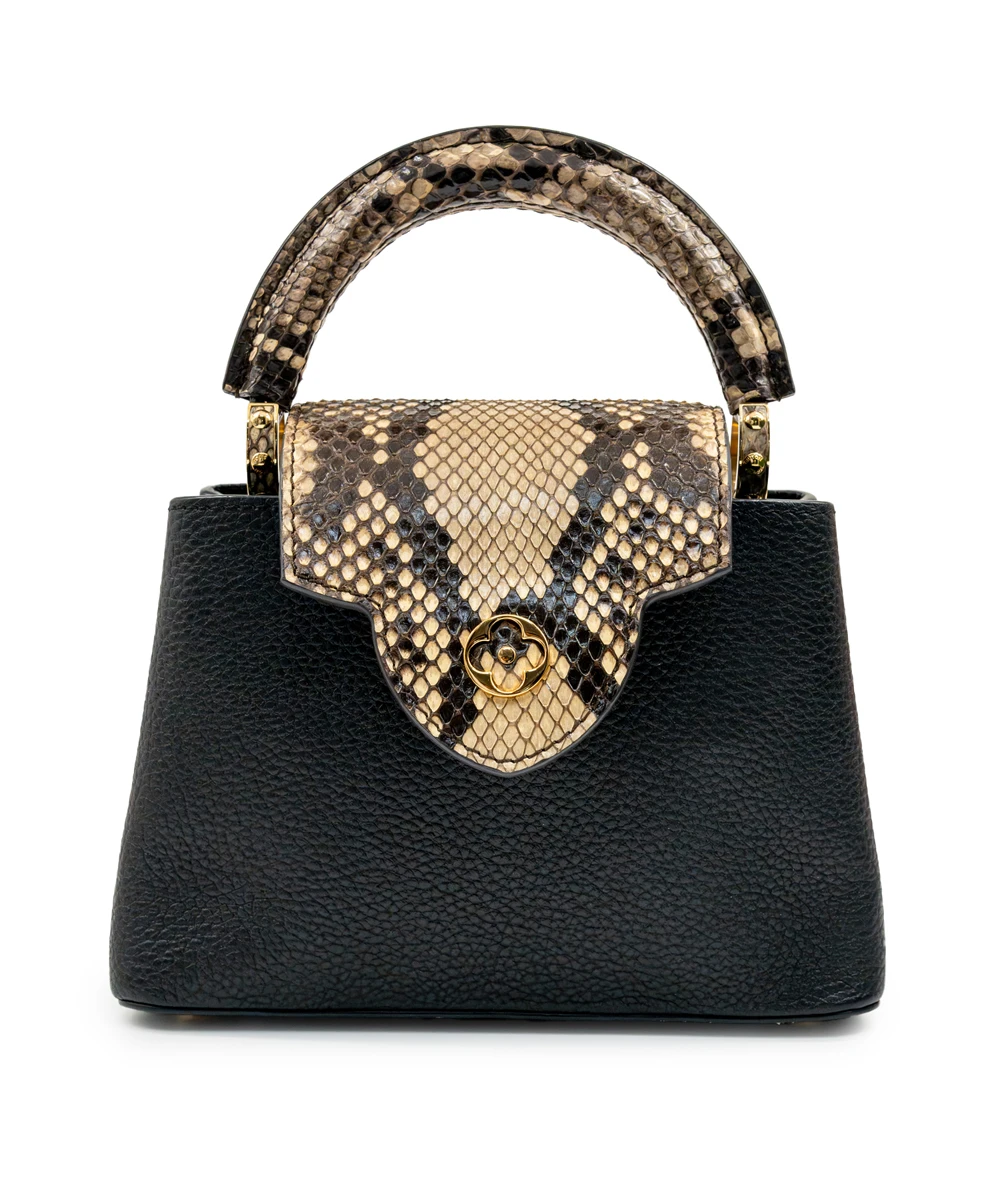 Louis Vuitton Capucines Mini Bag in Black Taurillon leather and Python Detailing