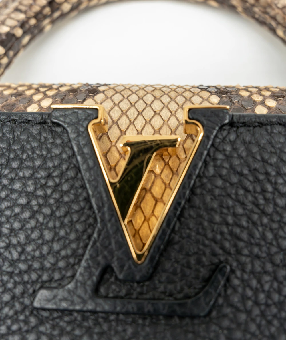 Louis Vuitton Capucines Mini Bag in Black Taurillon leather and Python Detailing