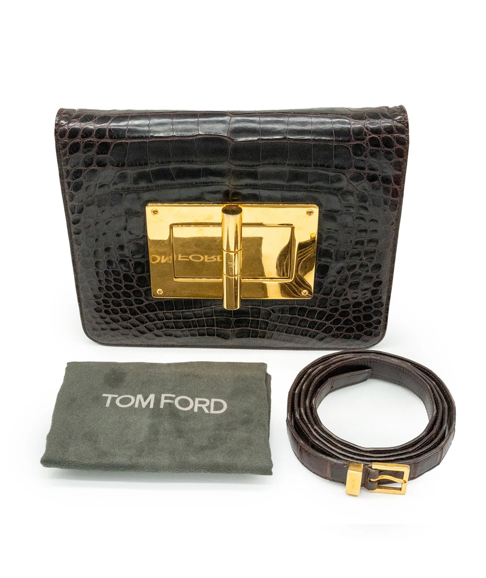 Tom Ford Brown Crocodile Leather Medium Natalia Shoulder Bag