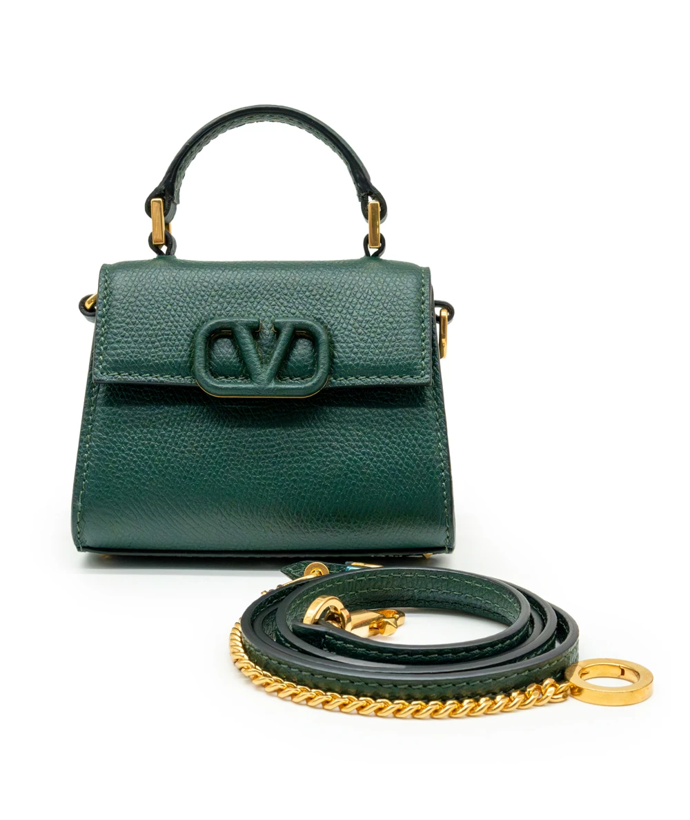 Valentino Garavani VSLING Micro Handbag in Dark Green Calfskin Leather with VLogo Signature Closure