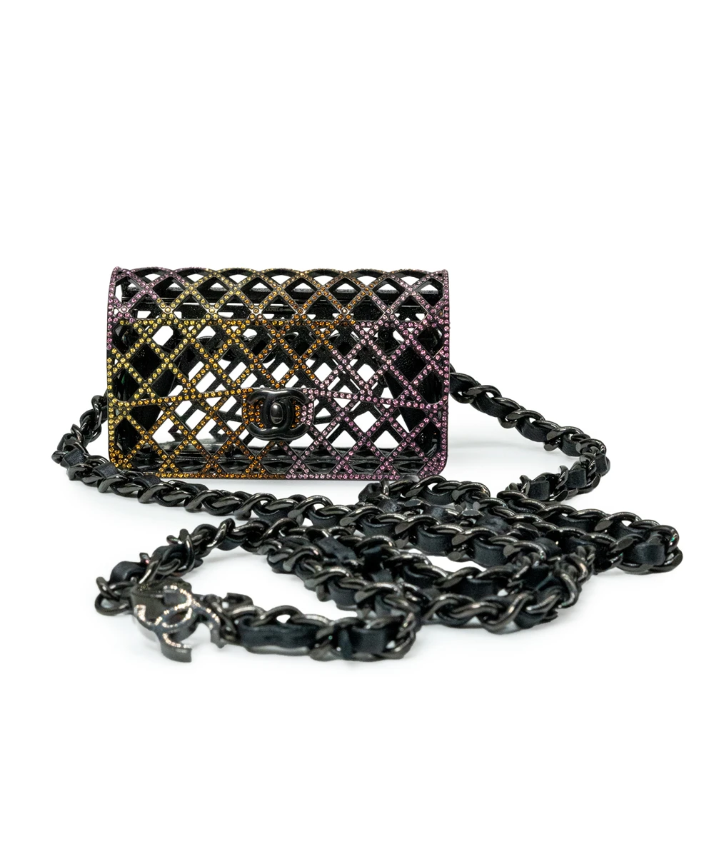 Chanel Mini Evening Belt Bag with Multicolored Strass and Black Metal