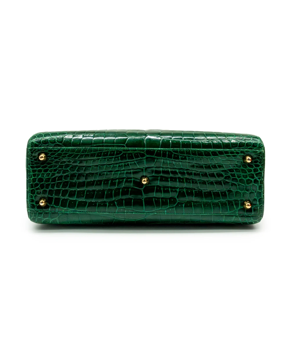 Christian Dior Green Crocodile Leather Lady Dior Large Satchel Bag