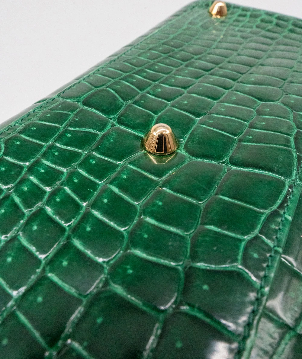 Christian Dior Green Crocodile Leather Lady Dior Large Satchel Bag