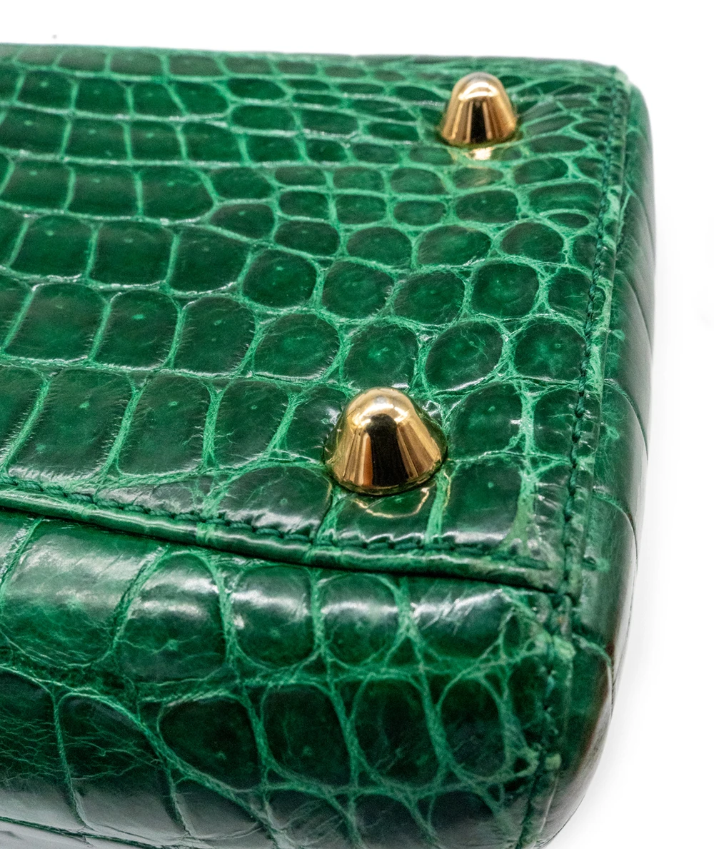 Christian Dior Green Crocodile Leather Lady Dior Large Satchel Bag