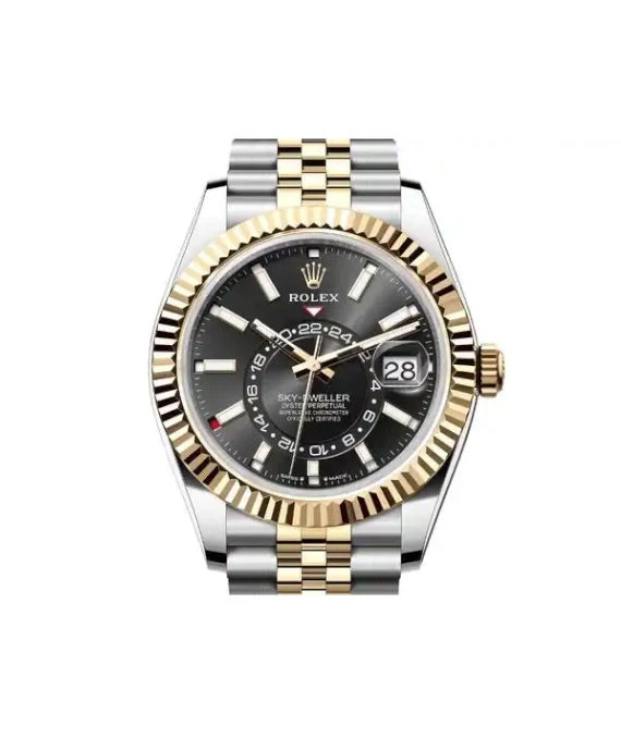 Rolex 2023 Black Sky-Dweller 326933 18k Yellow Gold & Stainless Steel Jubilee Bracelet Men's Wristwatch 42mm
