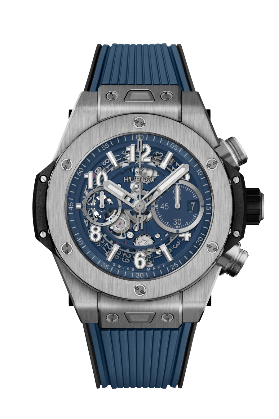 Hublot 2024 Blue Big Bang Unico 421.NX. 5170.RX Titanium & Rubber Automatic Men's Wristwatch 44 mm