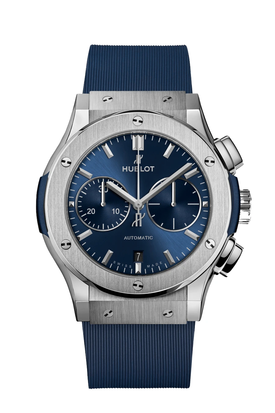 Hublot 2024 Blue Classic Fusion Chronograph 521.NX. 7170.RX Titanium & Rubber Automatic Men's Wristwatch 45 mm