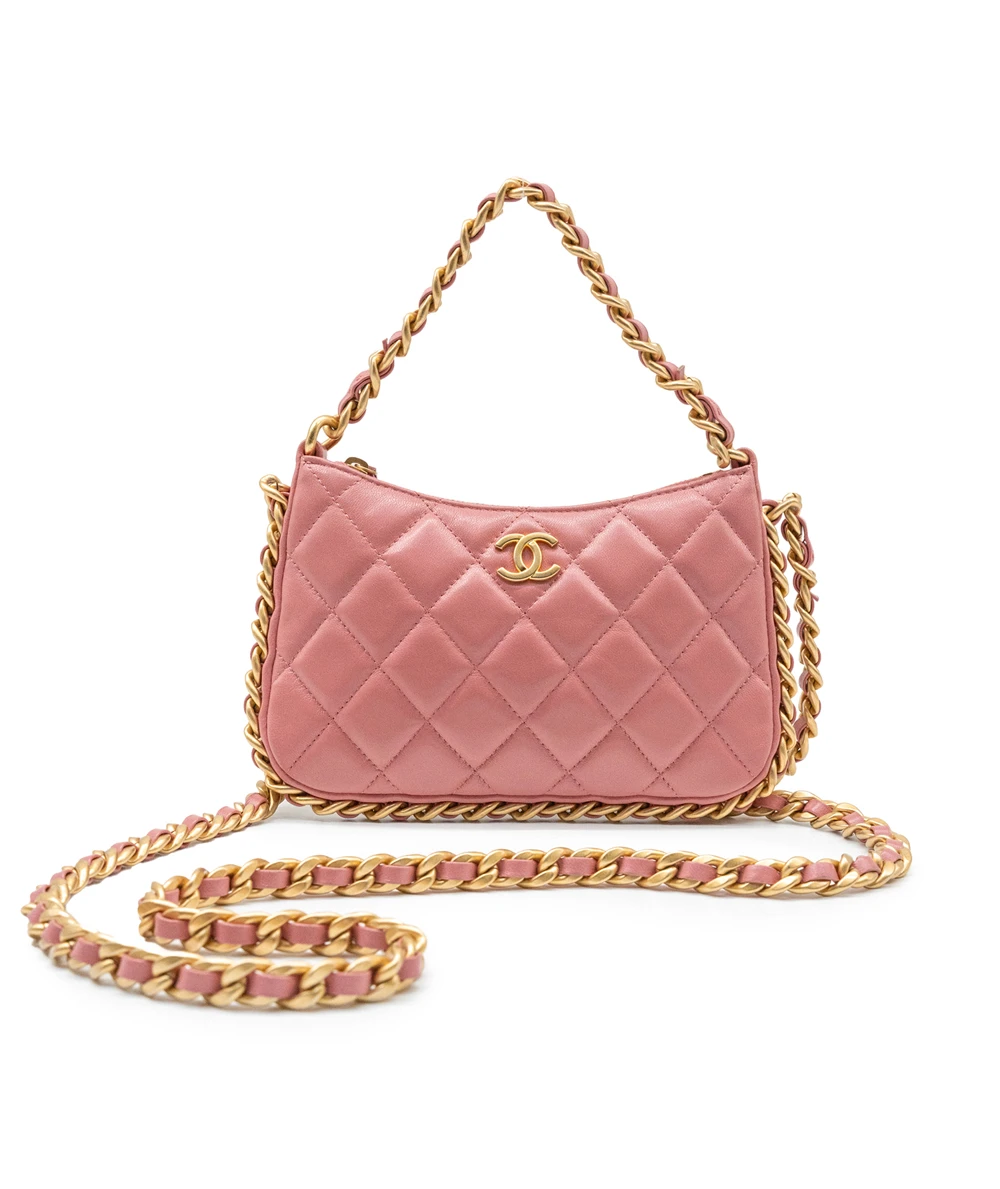Chanel Coral Color Clutch with Chain in Lambskin Leather and Gold Hardware