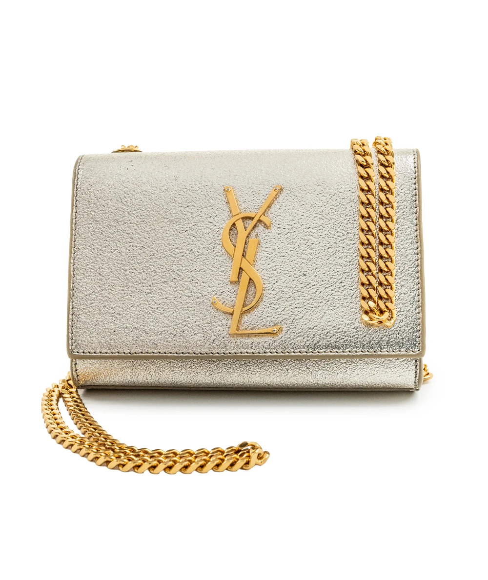 Saint Laurent Pale Gold Leather Small Monogram Kate Shoulder Bag