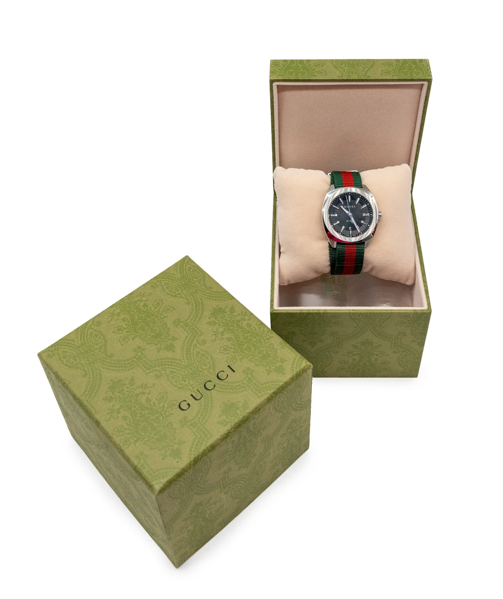 Gucci Metallic GG2570 41mm Watch with Green and Red Nylon Strap
