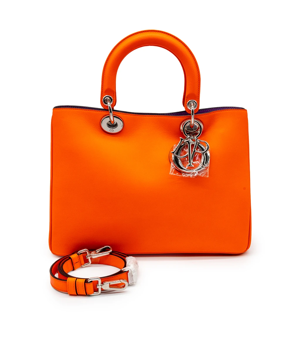 Dior Orange & Purple Calfskin Leather Medium Diorissimo Shopper Tote Bag