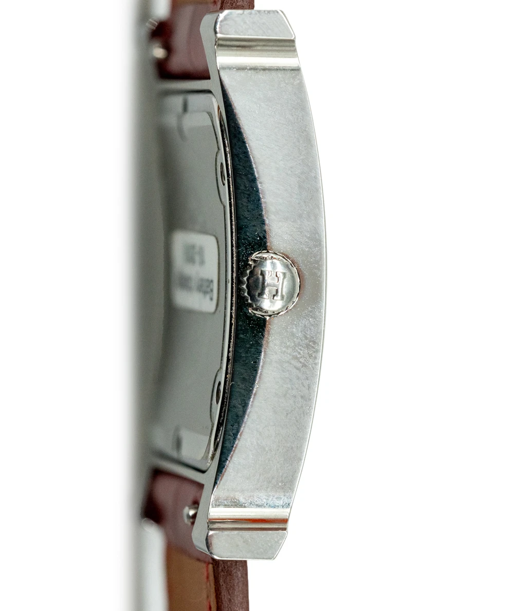 Hermes 30mm Mother of pearl Stainless Steel Diamond Alligator Heure H Medium Women's Watch