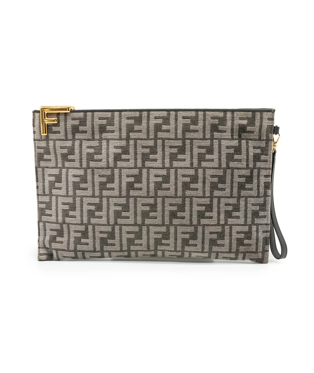 Fendi Logo Plaque Monogram Jacquard Fabric Large Clutch Bag