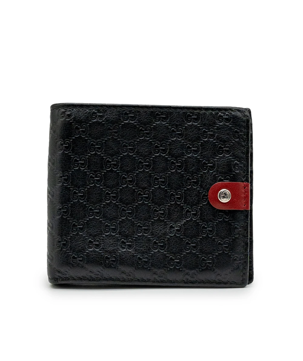 Gucci Black, Red and Green Guccissima Leather Bi-Fold Wallet