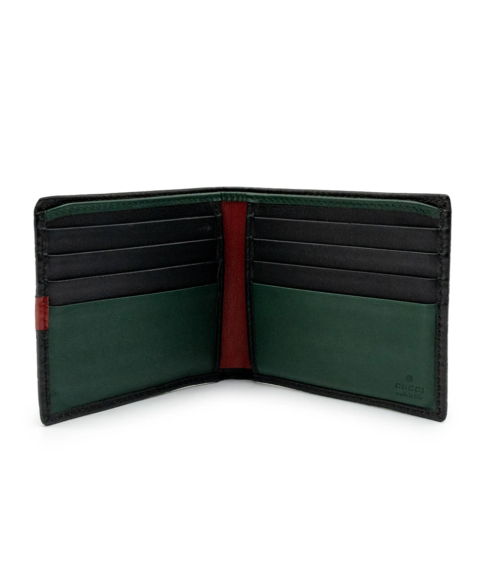 Gucci Black, Red and Green Guccissima Leather Bi-Fold Wallet