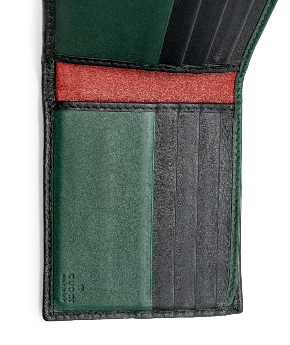 Gucci Black, Red and Green Guccissima Leather Bi-Fold Wallet