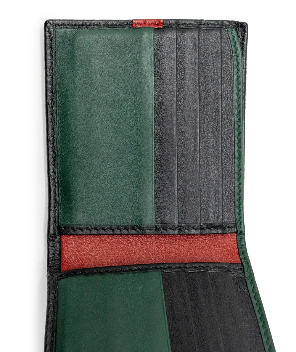 Gucci Black, Red and Green Guccissima Leather Bi-Fold Wallet