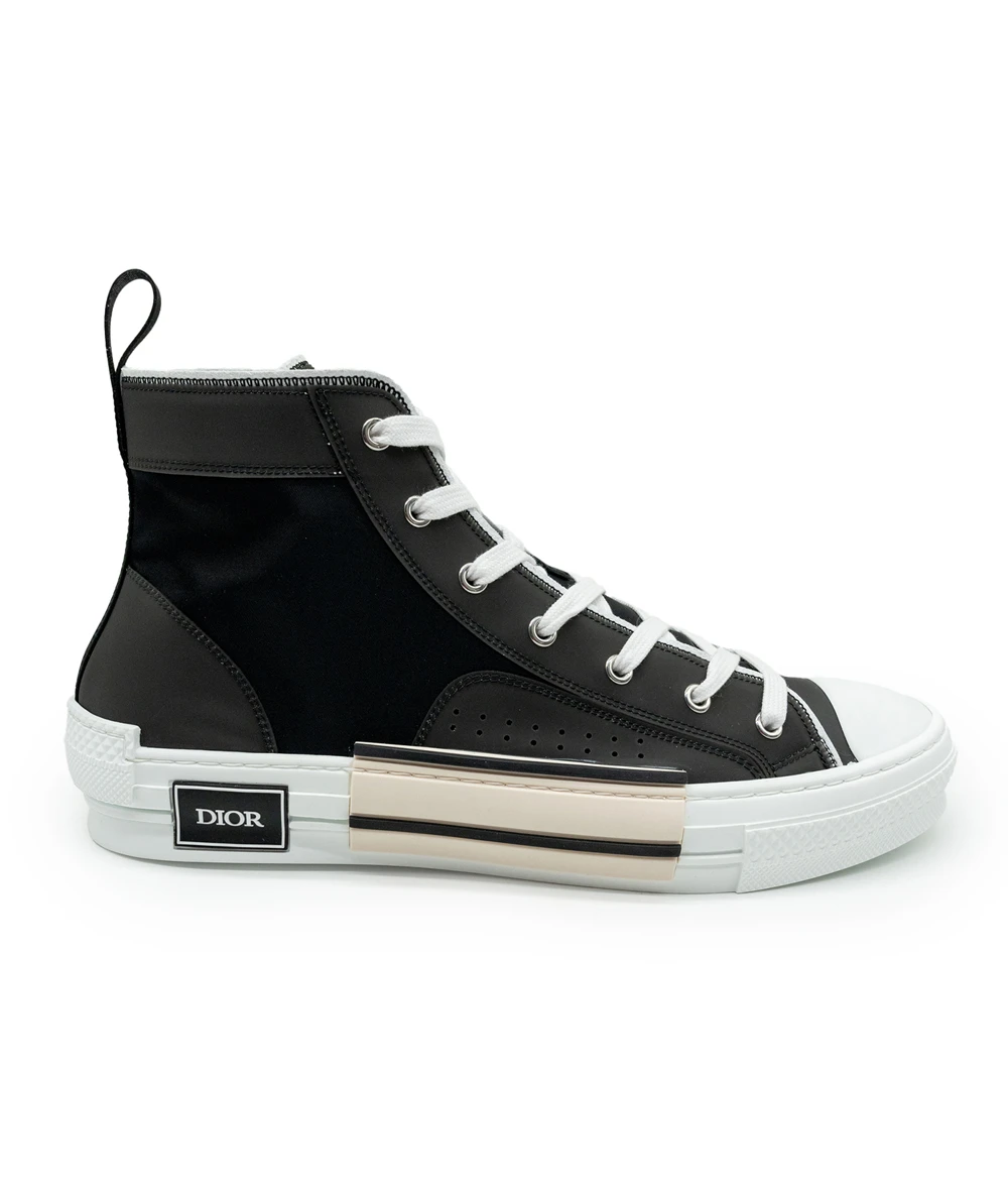 Dior Size 44 Black Nylon and Leather B23 High Top Sneakers