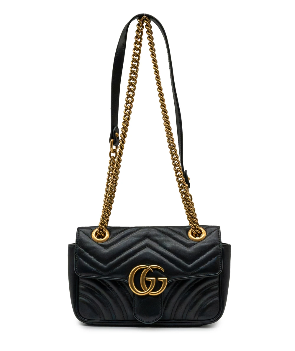 Gucci Black Matelassé Leather Mini GG Marmont Shoulder Bag