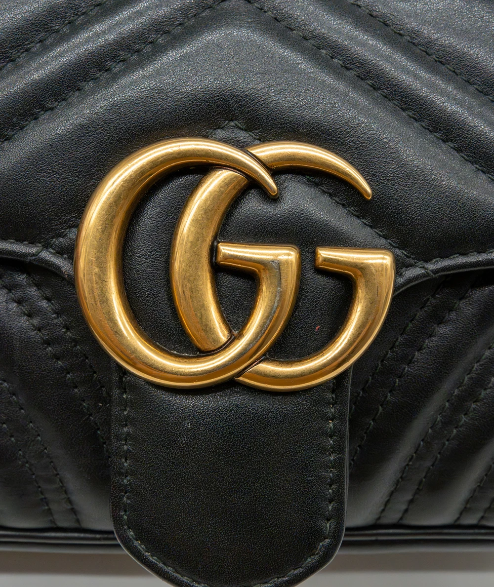 Gucci Black Matelassé Leather Mini GG Marmont Shoulder Bag