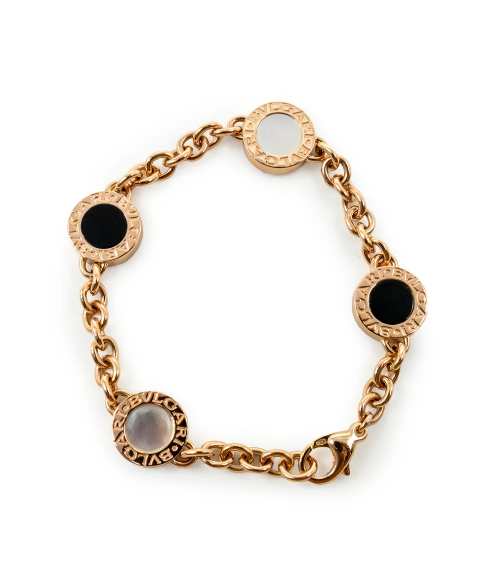 Bvlgari Onyx and Mother Of Pearl 18k Rose Gold Station Bracelet