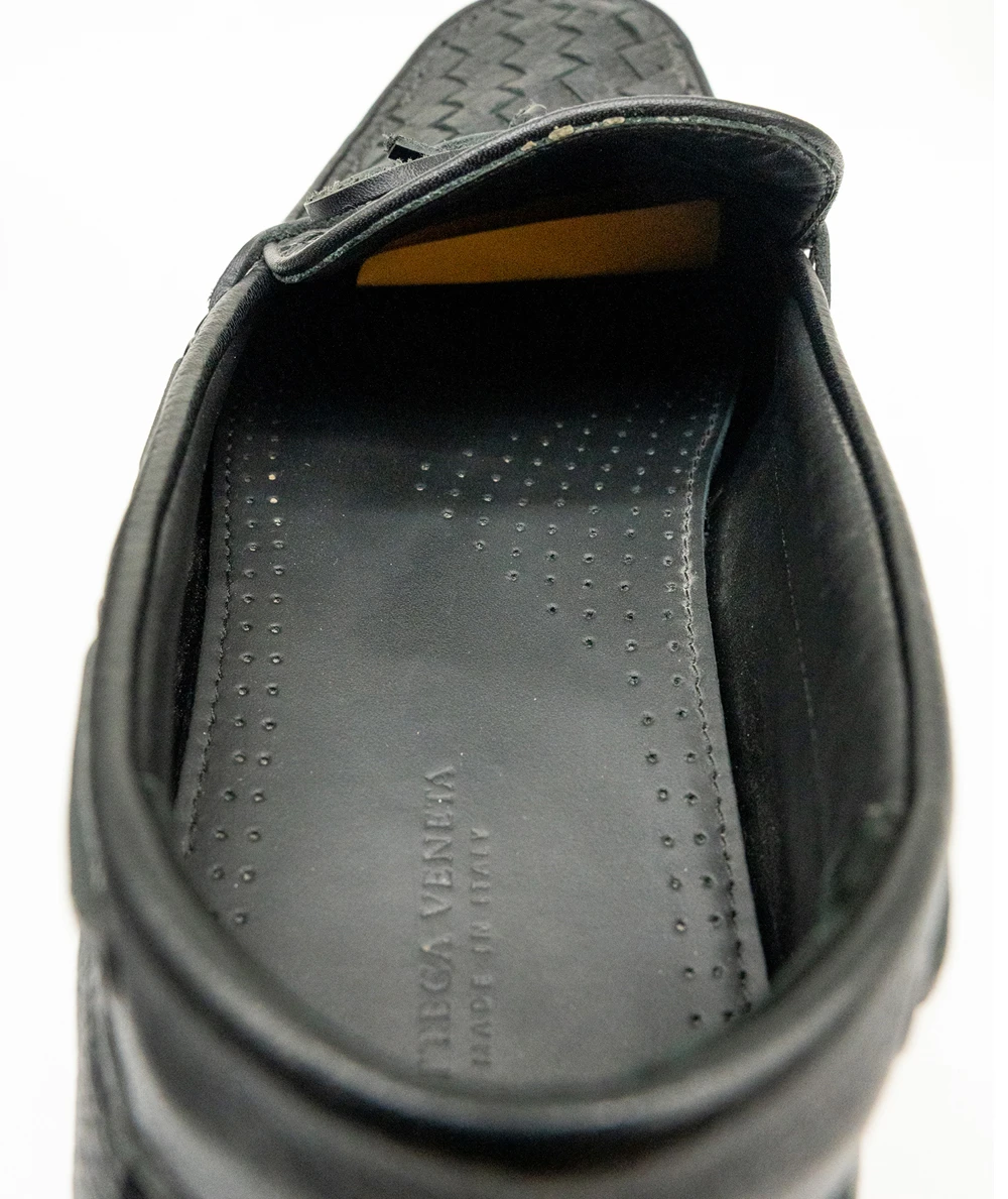 Bottega Veneta Black Intrecciato Leather Cervo Wave Driver Bow Slip On Loafers in Size 43