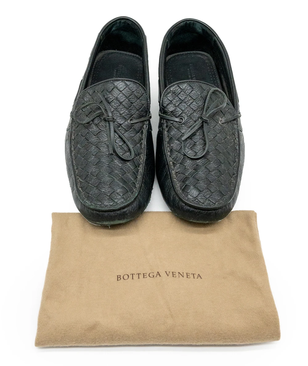 Bottega Veneta Black Intrecciato Leather Cervo Wave Driver Bow Slip On Loafers in Size 43